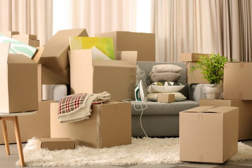 Office relocation preparation in Shoreditch with boxes and equipment